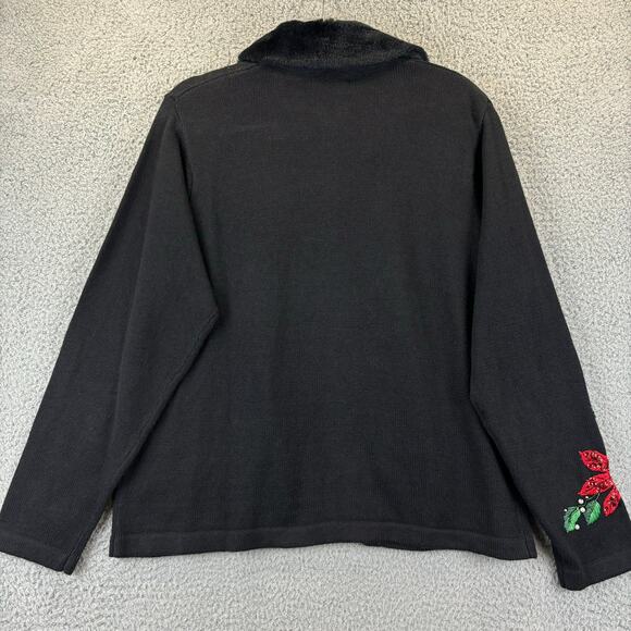 VTG 90s Womens Ugly Christmas Sweater Large Faux Fur Floral Beaded BP Design - Picture 11 of 13